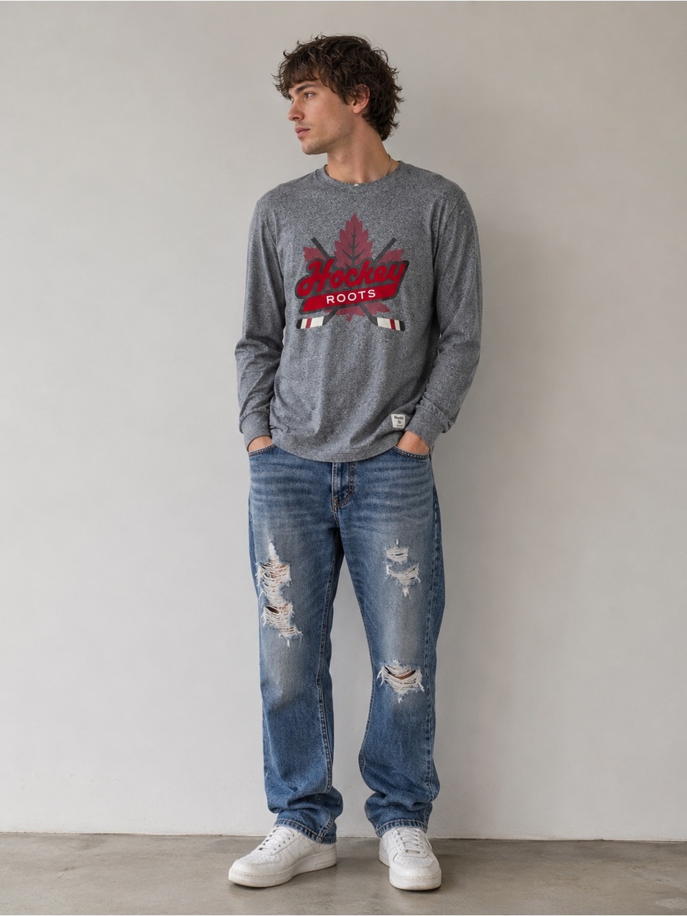 Roots Hockey Long Sleeve Graphic Tee Grey Men’s Large - Picture 7 of 7